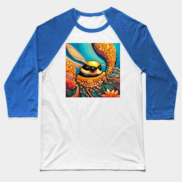 Buzz the Colorful and Psychedelic Bumblebee Baseball T-Shirt by Davey's Designs